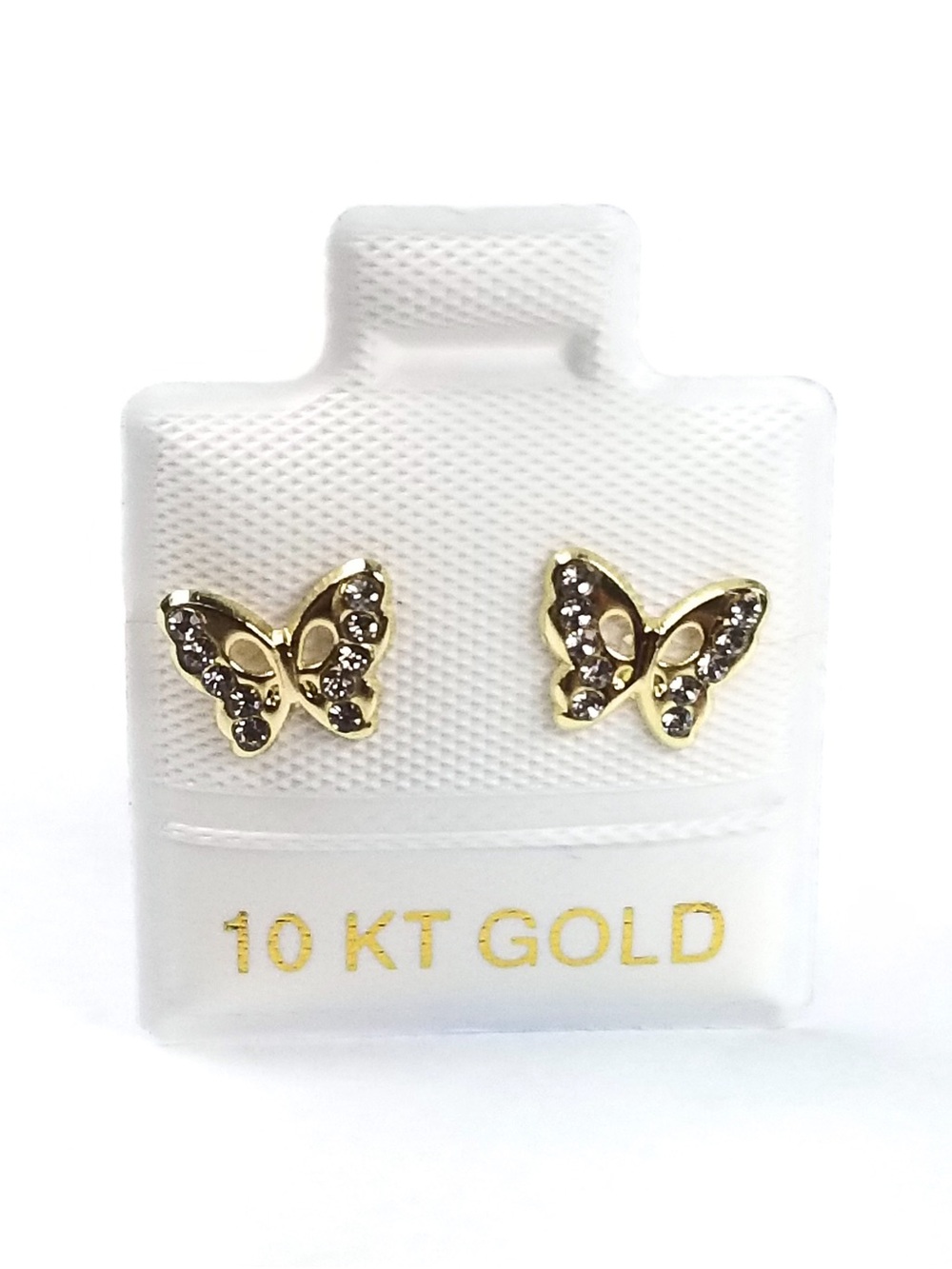10K Gold Butterfly CZ Stud Earrings Small Womens Kids Broquel Mariposa 6.5mm